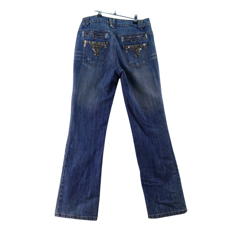 Baccini Womens Jeans Size 6 Blue Denim Low Rise Bootcut Embellished Pockets